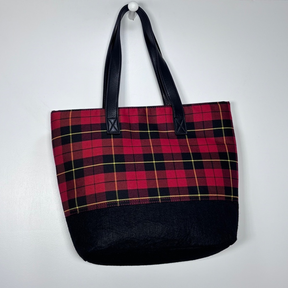 Punctuate Red Plaid Shoulder Tote with Matching Wallet